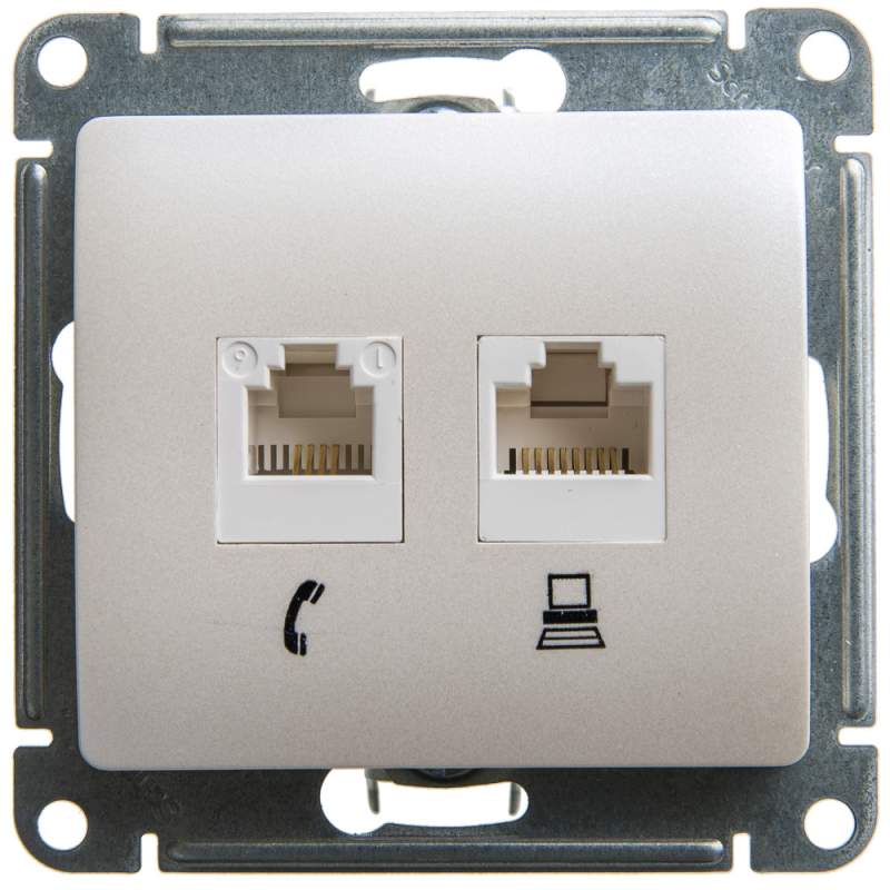 Розетка Systeme Electric серии Glossa двойная RJ11+RJ45, кат.5Е, ПЕРЛАМУТР GSL000685  фото | Capital Power - инженерные системы