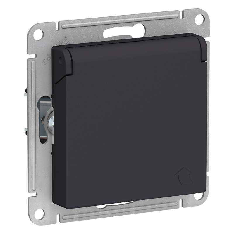 Розетка Systeme Electric серии AtlasDesign С Заземл. Со Шторками С Крышкой, 16А, Ip20, Механизм, Карбон ATN001046  фото | Capital Power - инженерные системы