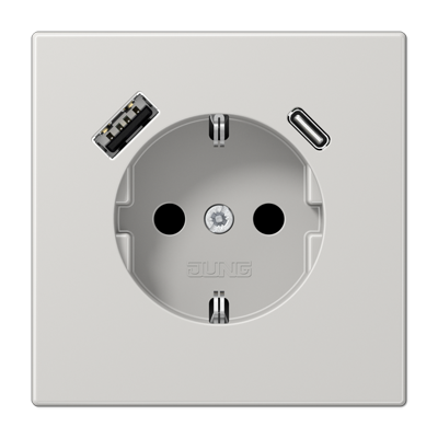 Розетка Jung LS серия светло-серый SCHUKO® с USB-интерфейсом с 1 гнездо USB типа A и 1 гнездо USB типа C LS серия светло-серый LS1520-15CALG LS1520-15CALG  фото | Capital Power - инженерные системы
