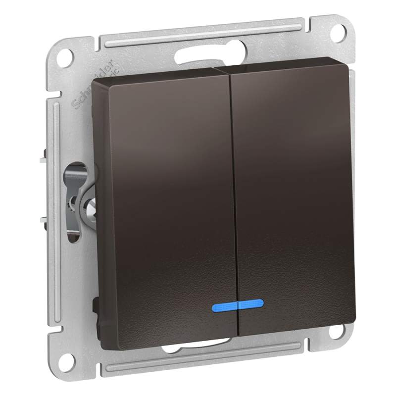 Выключатель 2-клавишный с подсветкой Systeme Electric серии AtlasDesignкой, Сх.5А, 10Ах, Механизм, Мокко ATN000653  фото | Capital Power - инженерные системы