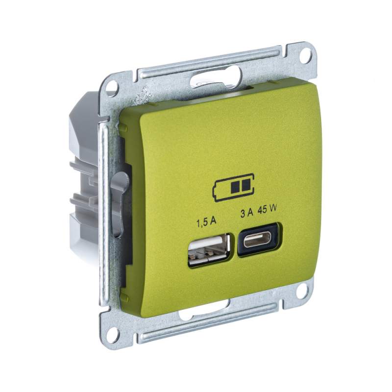 Розетка USB Systeme Electric серии Glossa А + тип-С 45Вт высокоскор.заряд. QC, PD, мех., ФИСТАШКОВЫЙ GSL001029  фото | Capital Power - инженерные системы