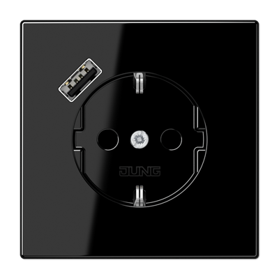 Розетка Jung LS серия черная SCHUKO® с USB-интерфейсом с 1 USB-портом типа A LS1520-18ASW LS1520-18ASW  фото | Capital Power - инженерные системы