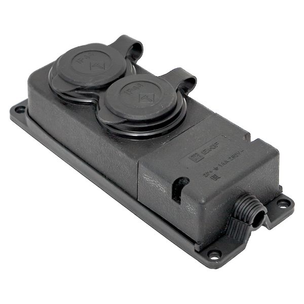 Роз, (колодка) двухмест, с защит, крышками каучуковая 230В 2P+PE 16A IP44 EKF PRO RPS-018-16-230-44-R  фото | Capital Power - инженерные системы