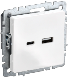 Розетка USB A+C 18Вт РЮ11-1-БрБ белый IEK серии BRITE BR-U22-018-K01  фото | Capital Power - инженерные системы