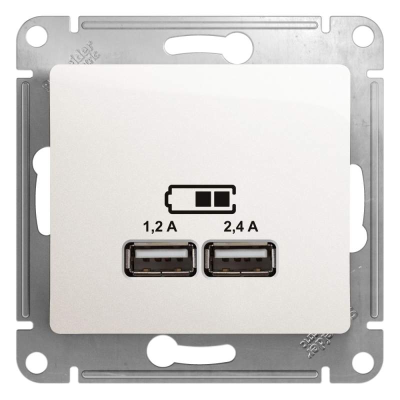 Розетка USB Systeme Electric серии Glossa А+С, 5В/2,4А, 2х5В/1,2 А, механизм, ПЕРЛАМУТР GSL000639  фото | Capital Power - инженерные системы