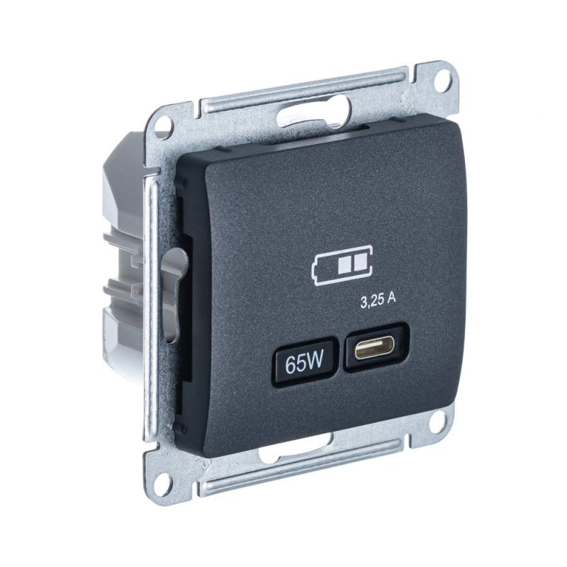 Розетка USB Systeme Electric серии Glossa тип-C 65Вт высокоскор.заряд. QC, PD, механизм, АНТРАЦИТ GSL000727  фото | Capital Power - инженерные системы