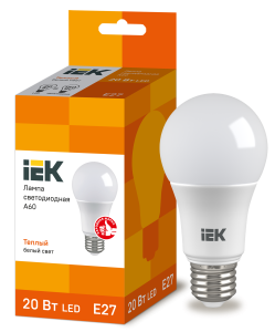 Лампа светодиодная A60 груша 20Вт 230В 3000К E27 IEK LLE-A60-20-230-30-E27  фото | Capital Power - инженерные системы