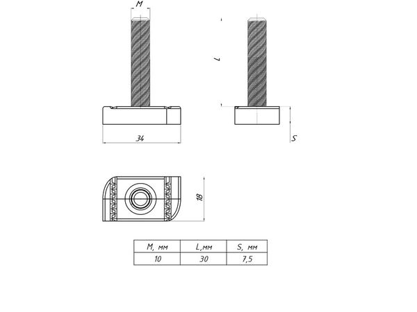 STRUT-Т-болт М10х30 EKF STTBM10X30  фото | Capital Power - инженерные системы