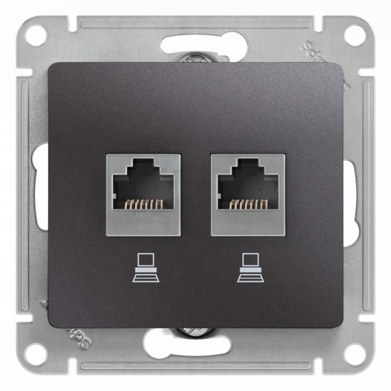 Розетка Systeme Electric серии Glossa двойная компьютерная RJ45+RJ45, кат.5Е, механизм, ГРАФИТ GSL001385KK  фото | Capital Power - инженерные системы