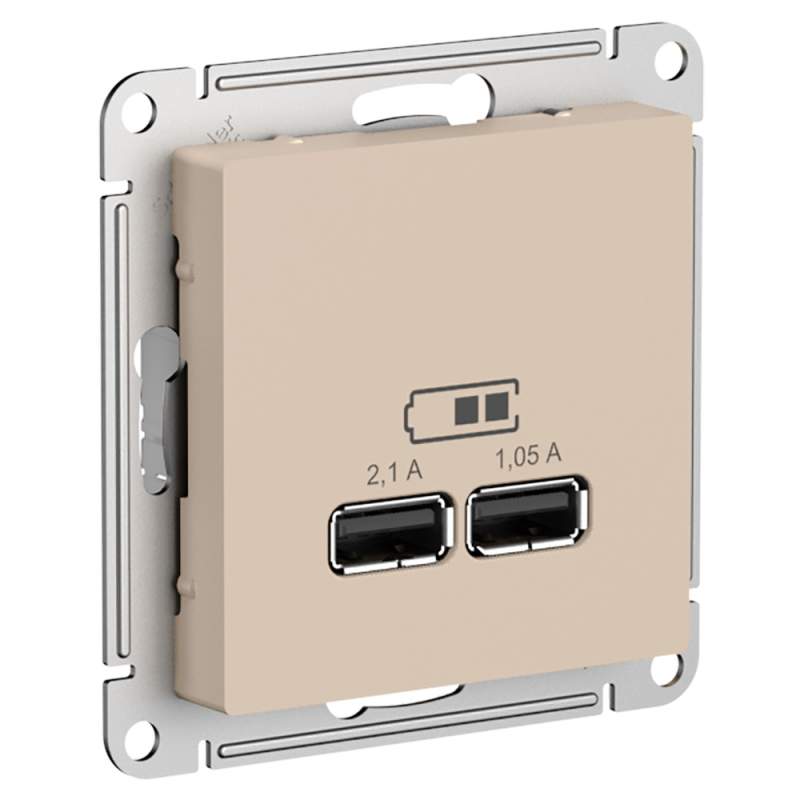 Розетка USB Systeme Electric серии AtlasDesign A+A, 5В/2,1 А, 2Х5В/1,05 А, Механизм, Песочный ATN001233  фото | Capital Power - инженерные системы