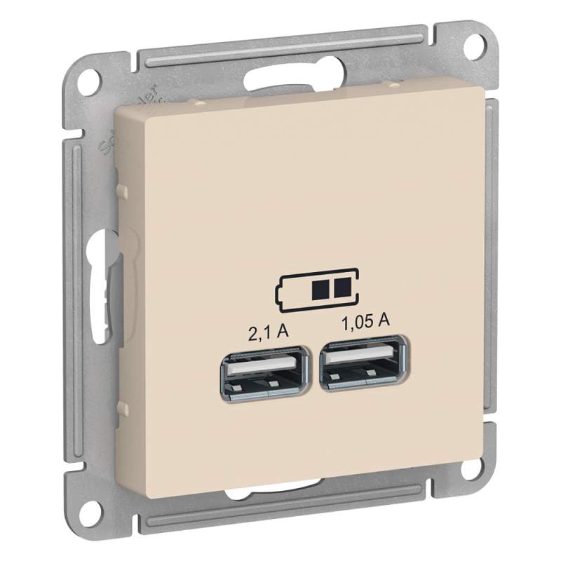 Розетка USB Systeme Electric серии AtlasDesign A+A, 5В/2,1 А, 2Х5В/1,05 А, Механизм, Бежевый ATN000233  фото | Capital Power - инженерные системы