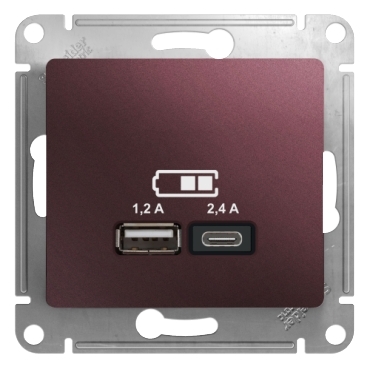 Розетка USB Systeme Electric серии Glossa А+С, 5В/2,4А, 2х5В/1,2 А, механизм, БАКЛАЖАНОВЫЙ GSL001139  фото | Capital Power - инженерные системы
