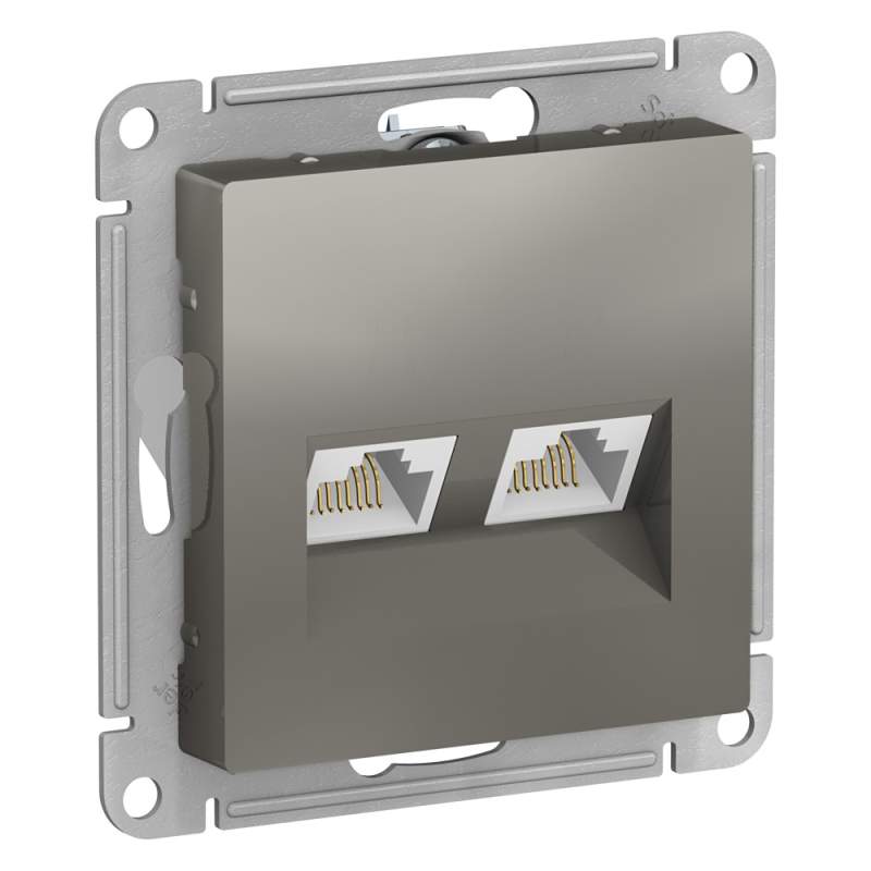 Розетка Systeme Electric серии AtlasDesign Двойная Компьютерная Rj45+Rj45, Кат.5Е, Механизм, Сталь ATN000985  фото | Capital Power - инженерные системы