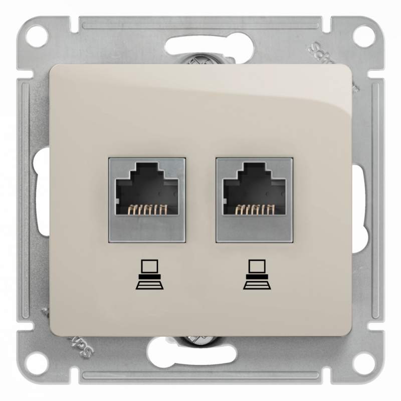 Розетка Systeme Electric серии Glossa двойная компьютерная RJ45+RJ45, кат.5Е, механизм, МОЛОЧНЫЙ GSL000985KK  фото | Capital Power - инженерные системы