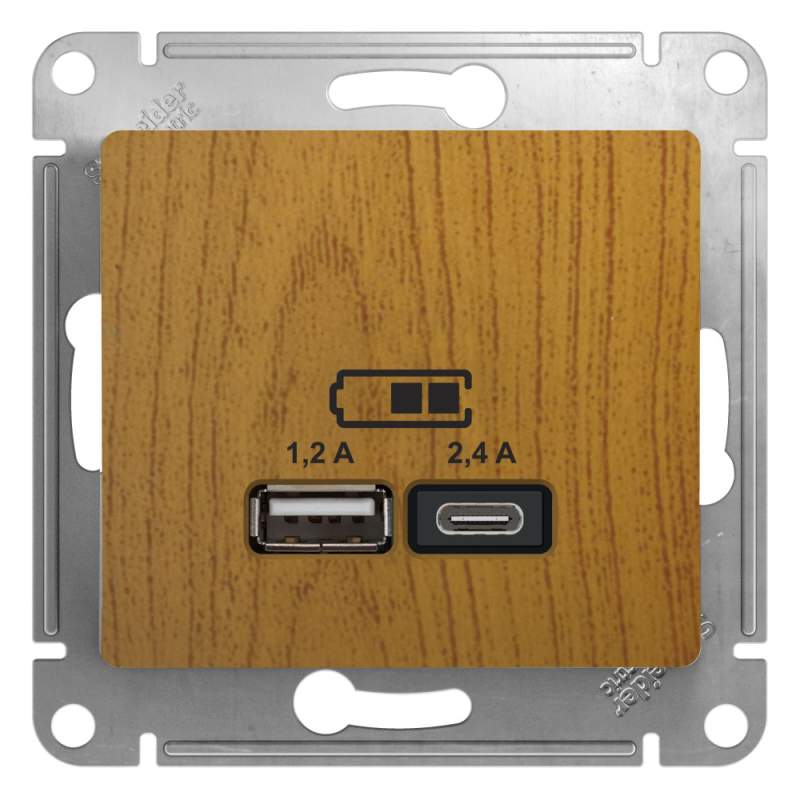Розетка USB Systeme Electric серии Glossa А+С, 5В/2,4А, 2х5В/1,2 А, механизм, ДЕРЕВО ДУБ GSL000539  фото | Capital Power - инженерные системы