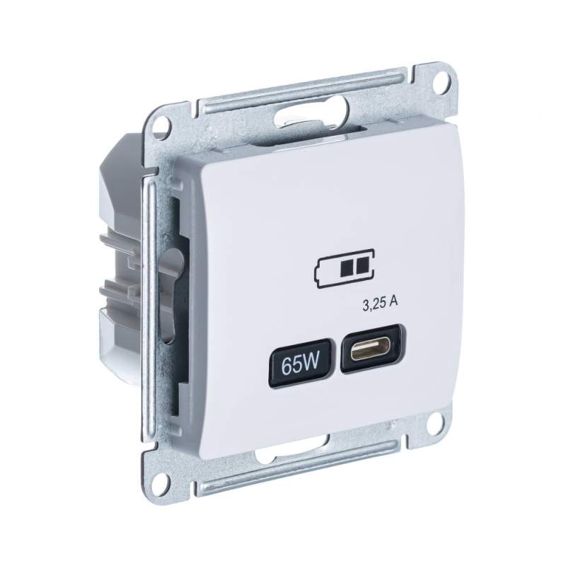 Розетка USB Systeme Electric серии Glossa тип-С, 65W, высокоскорост.зарядка QC, PD, механизм, БЕЛЫЙ GSL000127  фото | Capital Power - инженерные системы