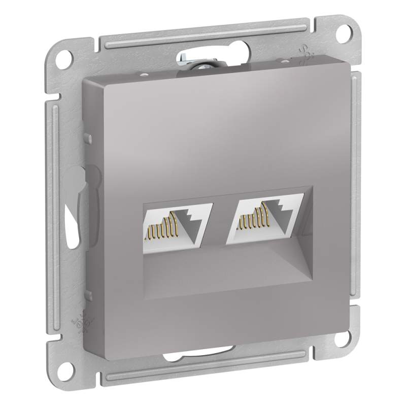 Розетка Systeme Electric серии AtlasDesign Двойная Компьютерная Rj45+Rj45, Кат.5Е, Механизм, Алюминий ATN000385  фото | Capital Power - инженерные системы