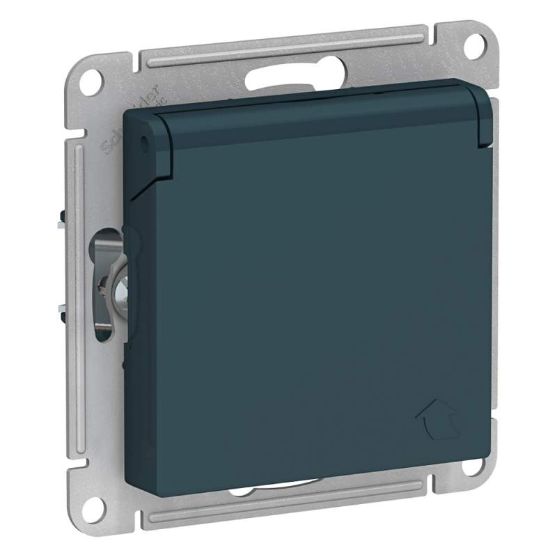 Розетка Systeme Electric серии AtlasDesign С Зазем. Со Шторками С Крышкой, 16А, Ip20, Механизм, Изумруд ATN000846  фото | Capital Power - инженерные системы