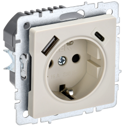 Розетка 1-местная с заземлением с защитными шторками 16А с USB A+C 18Вт РЮш11-1-БрКр бежевый IEK серии BRITE BR-R14-16-U22-018-K10  фото | Capital Power - инженерные системы