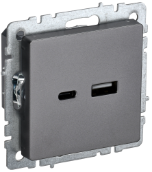 Розетка USB A+C 18Вт РЮ11-1-БрС сталь IEK серии BRITE BR-U22-018-K46  фото | Capital Power - инженерные системы