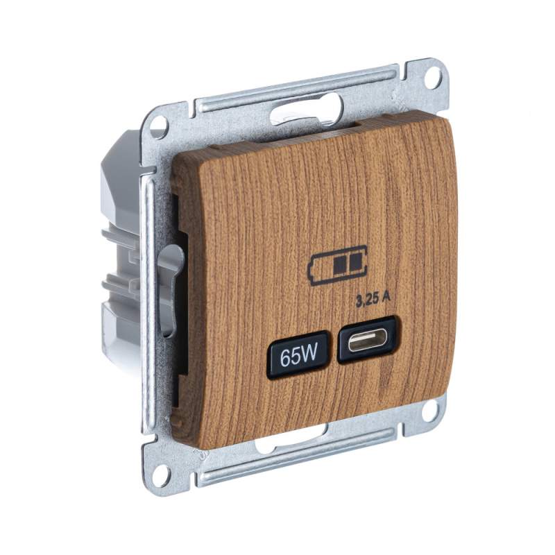 Розетка USB Systeme Electric серии Glossa тип-C 65Вт высокоскор.заряд. QC, PD, механизм, ДЕРЕВО ДУБ GSL000527  фото | Capital Power - инженерные системы