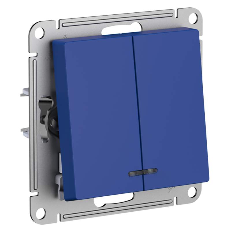 Выключатель 2-клавишный с подсветкой Systeme Electric серии AtlasDesignкой, Сх.5А, 10Ах, Механизм, Аквамар ATN001153  фото | Capital Power - инженерные системы