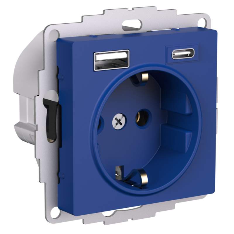 Розетка Systeme Electric серии AtlasDesign 16А C 2 Usb A+C, 5В/2,4А/3,0А, 2Х5В/1,5А, Механизм, Аквамар ATN001132  фото | Capital Power - инженерные системы