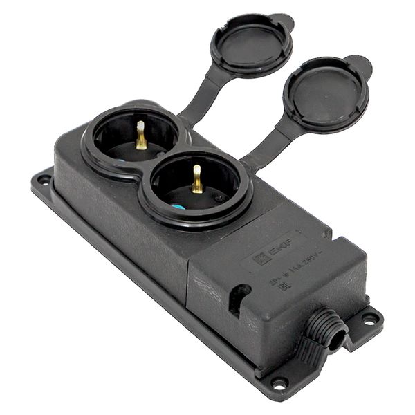 Роз, (колодка) двухмест, с защит, крышками каучуковая 230В 2P+PE 16A IP44 EKF PRO RPS-018-16-230-44-R  фото | Capital Power - инженерные системы