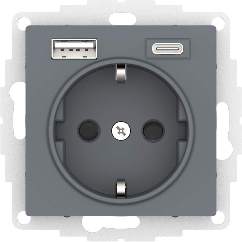 Розетка Systeme Electric серии AtlasDesign 16А C 2 Usb A+C, 5В/2,4А/3,0А, 2Х5В/1,5А, Механизм, Грифель ATN000732  фото | Capital Power - инженерные системы