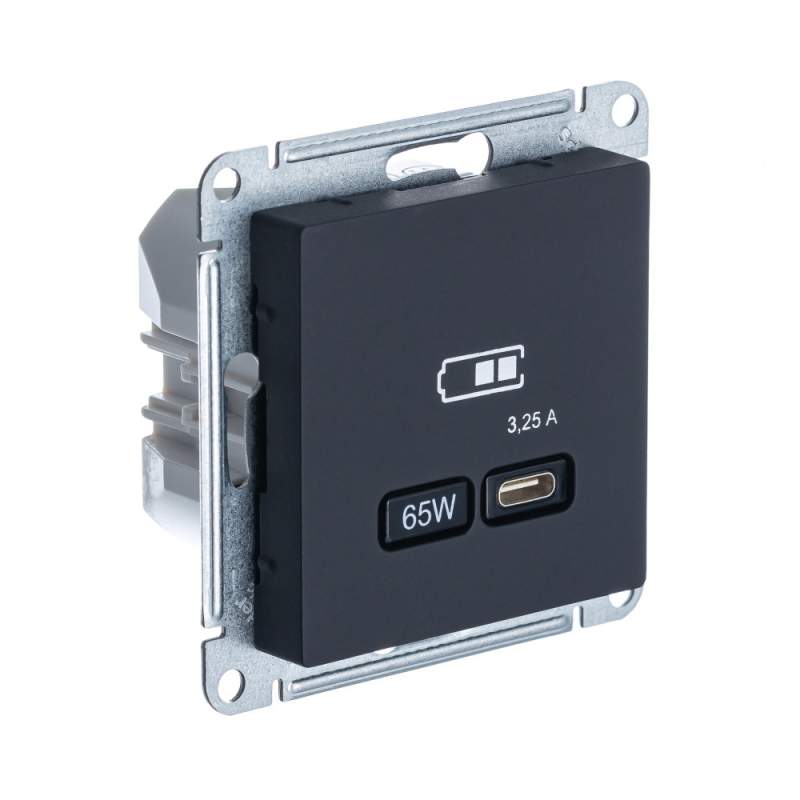 Розетка USB Systeme Electric серии AtlasDesign Тип-С 65Вт Высокоскор.Заряд. Qc, Pd, Механизм, Карбон ATN001027  фото | Capital Power - инженерные системы