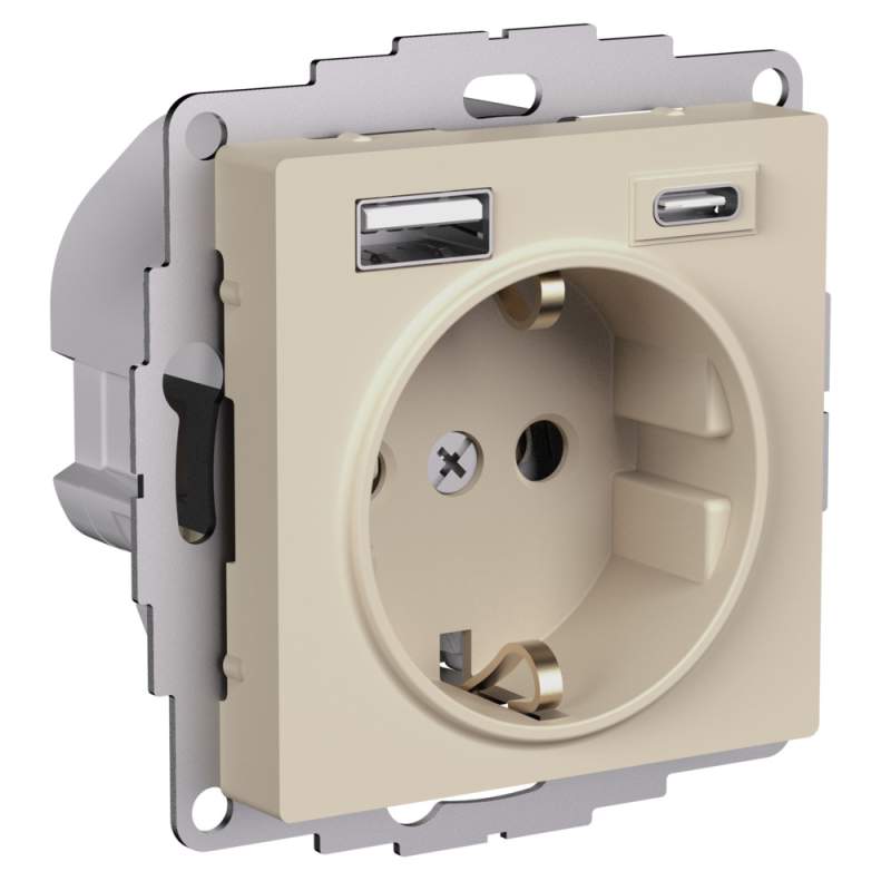 Розетка Systeme Electric серии AtlasDesign 16А С 2 Usb A+C, 5В/2,4А/3,0А, 2Х5В/1,5А, Механизм, Песочный ATN001232  фото | Capital Power - инженерные системы
