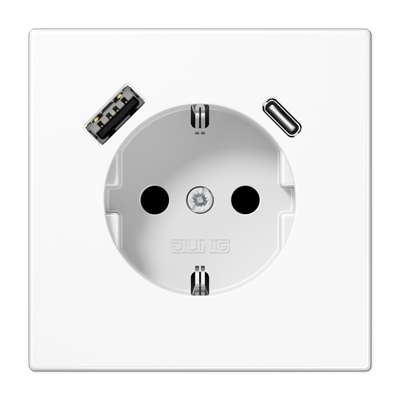 Розетка Jung LS серия белая SCHUKO® с USB-интерфейсом с 1 гнездо USB типа A и 1 гнездо USB типа C LS серия белая LS1520-15CAWW LS1520-15CAWW  фото | Capital Power - инженерные системы