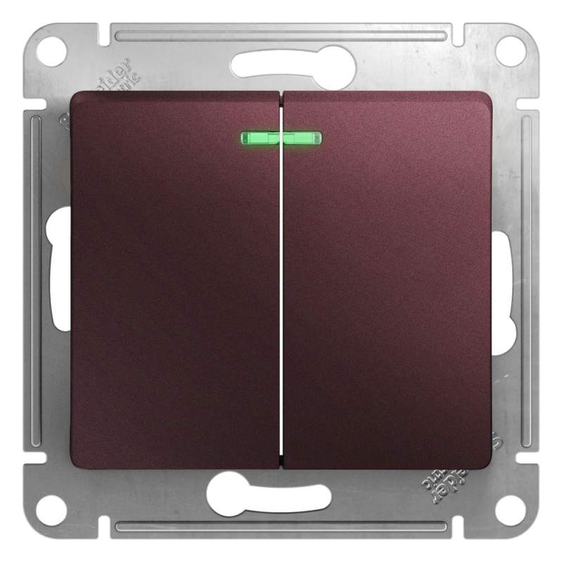 Выключатель с подстветкой 2-клавишный Systeme Electric серии Glossa,сх.5а,10AX, механизм, БАКЛАЖАНОВЫЙ GSL001153  фото | Capital Power - инженерные системы
