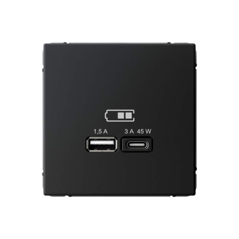 Розетка USB Systeme Electric серии ArtGallery A + тип-C 45Вт высокоскор.заряд. QC, PD, механизм, КАРБОН GAL001029  фото | Capital Power - инженерные системы
