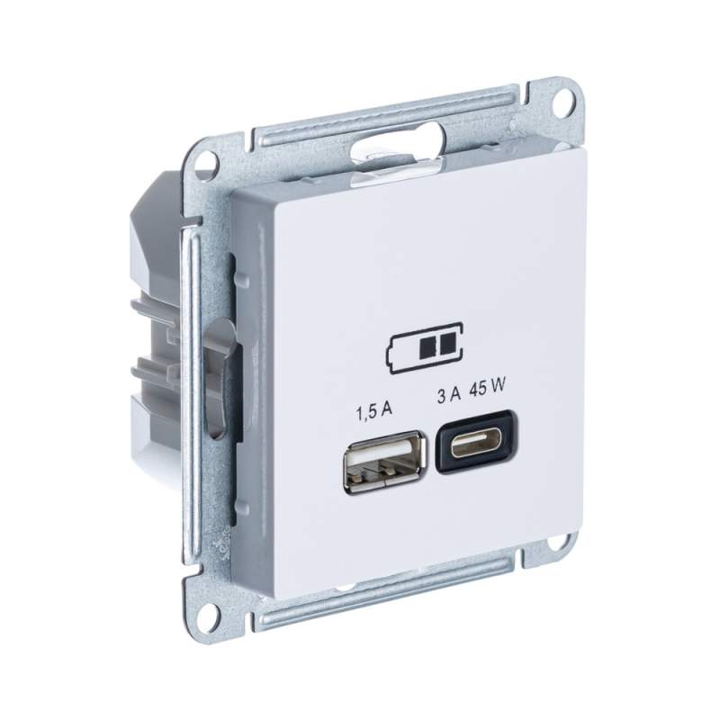 Розетка USB Systeme Electric серии AtlasDesign A + Тип-C 45Вт Высокоскор.Заряд. Qc, Pd, Механизм, Лотос ATN001329  фото | Capital Power - инженерные системы