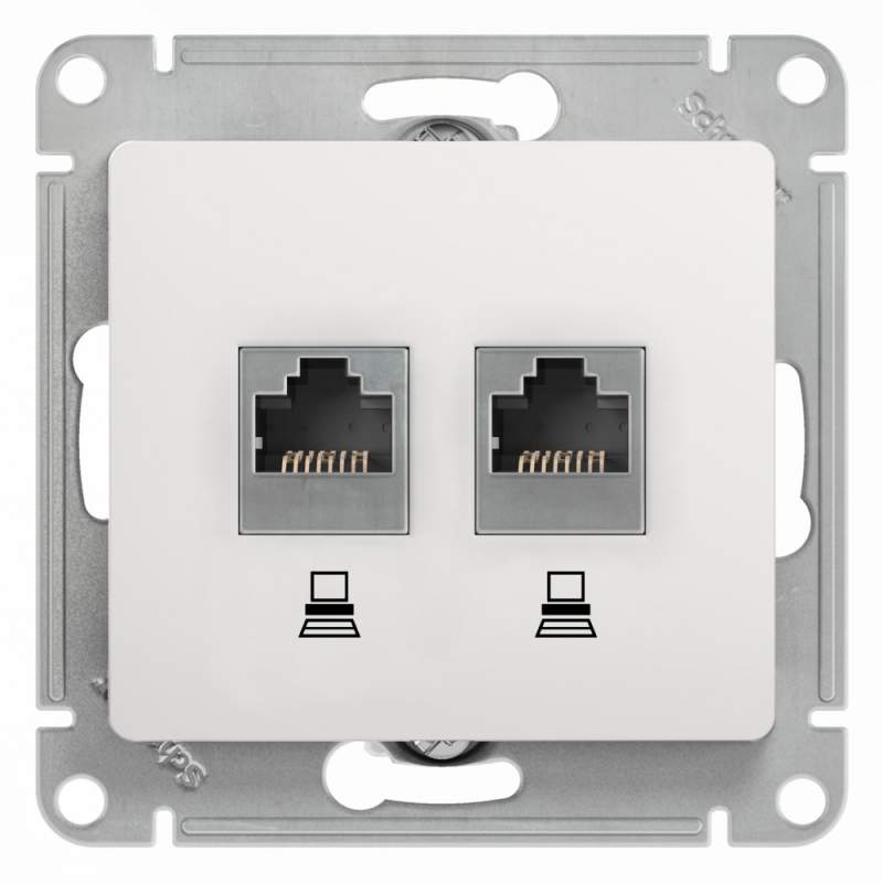 Розетка Systeme Electric серии Glossa двойная компьютерная RJ45+RJ45, кат.5Е, механизм, БЕЛЫЙ GSL000185KK  фото | Capital Power - инженерные системы