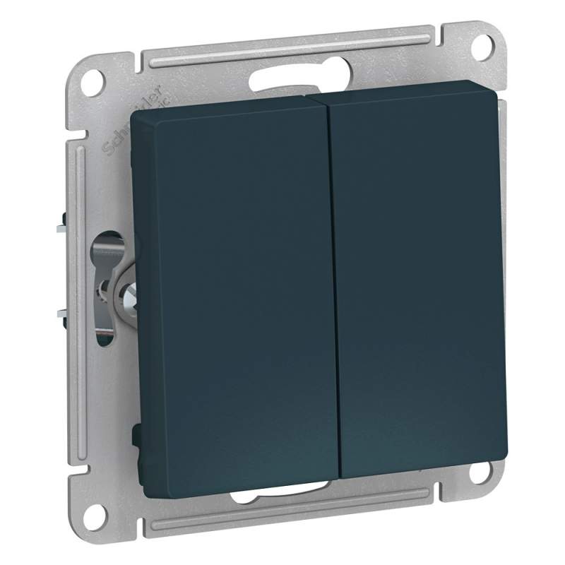 Выключатель кнопочный 2-клавишный Systeme Electric серии AtlasDesign, Сх.2, 10А, Механизм, Изумруд ATN000817  фото | Capital Power - инженерные системы