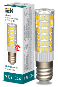 Лампа светодиодная CORN капсула 7Вт 230В 4000К керамика E14 IEK LLE-CORN-7-230-40-E14  фото | Capital Power - инженерные системы