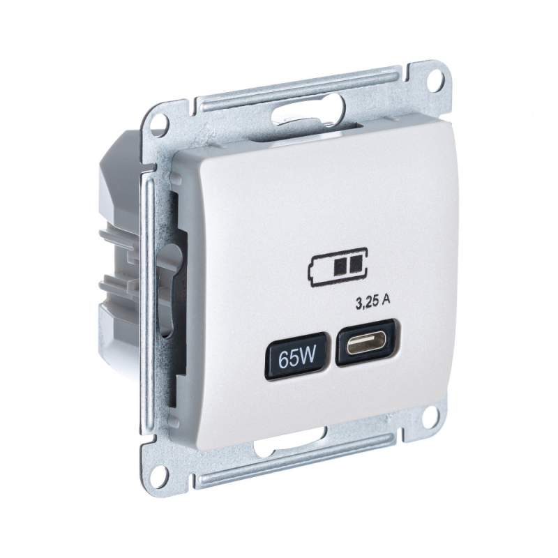 Розетка USB Systeme Electric серии Glossa тип-C 65Вт высокоскор.заряд. QC, PD, механизм, ПЕРЛАМУТР GSL000627  фото | Capital Power - инженерные системы
