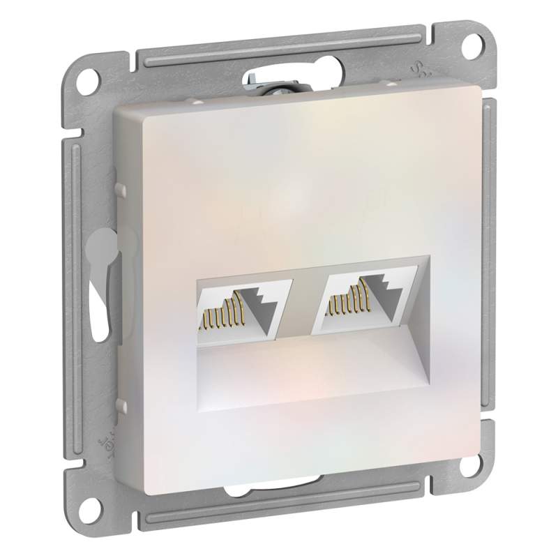 Розетка Systeme Electric серии AtlasDesign Двойная Компьютерная Rj45+Rj45, Кат.5Е, Механизм, Жемчуг ATN000485  фото | Capital Power - инженерные системы