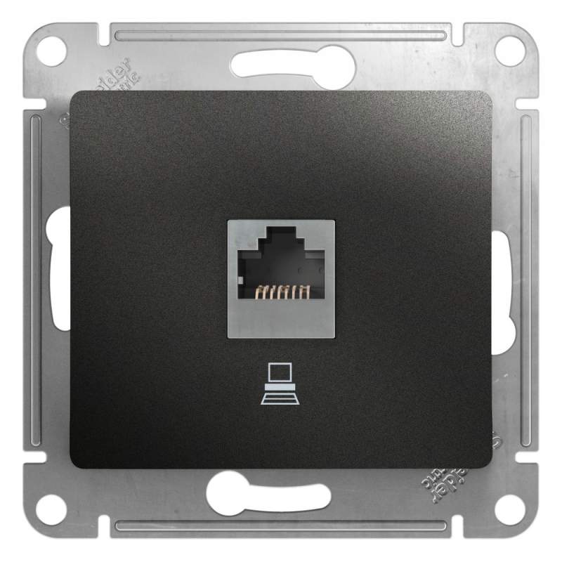 Розетка Systeme Electric серии Glossa компьютерная RJ45 кат.5Е, АНТРАЦИТ GSL000781K  фото | Capital Power - инженерные системы
