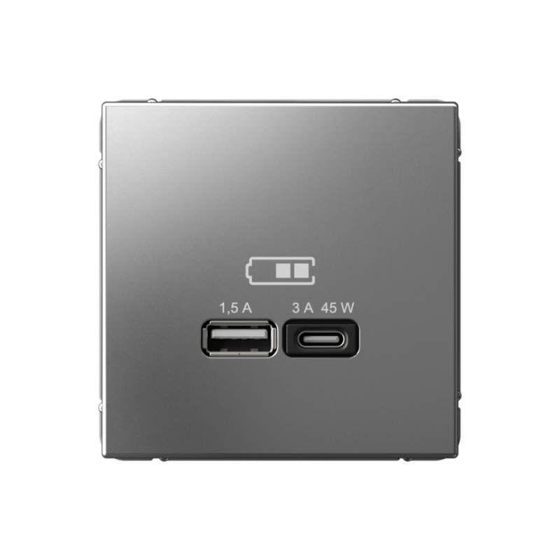 Розетка USB Systeme Electric серии ArtGallery A + тип-C 45Вт высокоскор.заряд. QC, PD, механизм, СТАЛЬ GAL000929  фото | Capital Power - инженерные системы