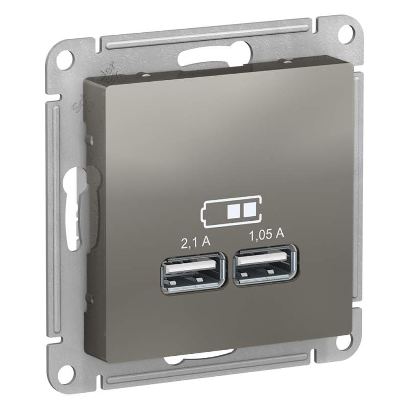 Розетка USB Systeme Electric серии AtlasDesign A+A, 5В/2,1 А, 2Х5В/1,05 А, Механизм, Сталь ATN000933  фото | Capital Power - инженерные системы