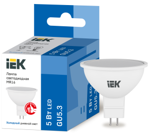 Лампа светодиодная MR16 софит 5Вт 230В 6500К GU5.3 IEK LLE-MR16-5-230-65-GU5  фото | Capital Power - инженерные системы