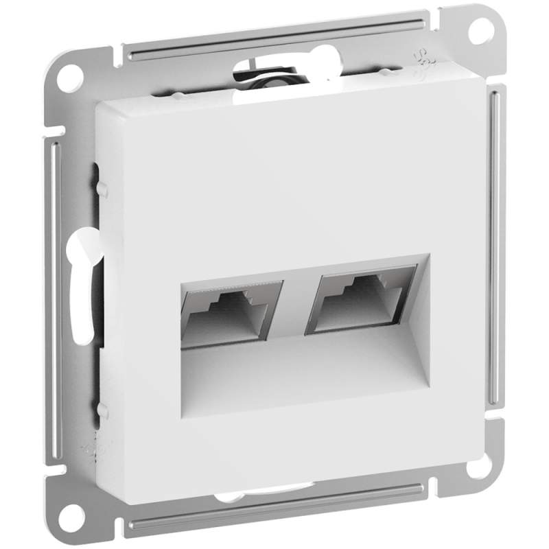 Розетка Systeme Electric серии AtlasDesign Двойная Компьютерная Rj45+Rj45, Кат.6А, Механизм, Белый ATN000188  фото | Capital Power - инженерные системы