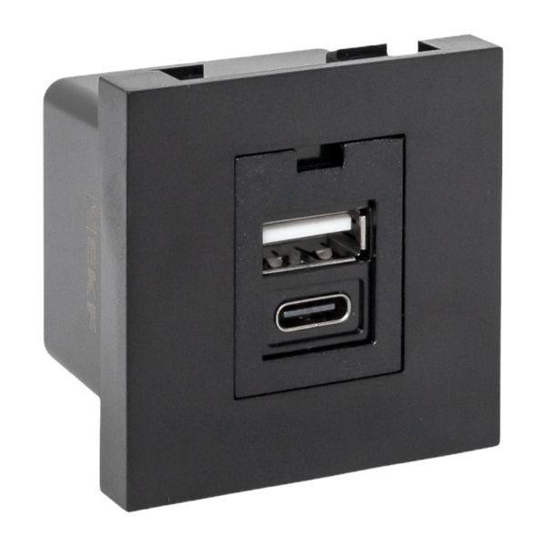 Розетка USB A+C, 2,1А, 2 гнезда, без индикатора, черная, матовая EKF E2MR2B-21USB-10-AC  фото | Capital Power - инженерные системы