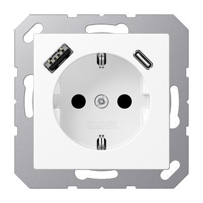 Розетка Jung A серия белоснежный матовый SCHUKO® с USB-интерфейсом с 1 гнездо USB типа A и 1 гнездо USB типа C A1520-15CAWWM A1520-15CAWWM  фото | Capital Power - инженерные системы