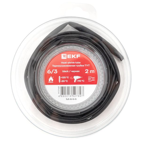 Термоусаживаемая трубка ТУТ нг 6/3 черная ролик 2 м EKF TUT-6-B-B  фото | Capital Power - инженерные системы