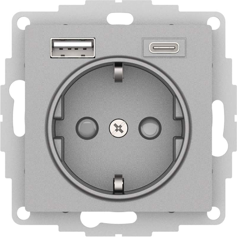 Розетка Systeme Electric серии AtlasDesign 16А C 2 Usb A+C, 5В/2,4А/3,0А, 2Х5В/1,5А, Механизм, Алюминий ATN000332  фото | Capital Power - инженерные системы