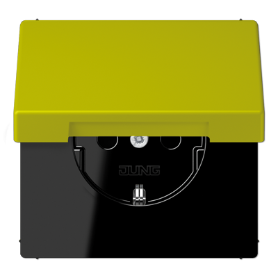 Розетка Jung Les Couleurs® Le Corbusier vert olive vif SCHUKO® с откидной крышкой и со встроенной повышенной защитой от прикосновения LC1520KIKL4320F LC1520KIKL4320F  фото | Capital Power - инженерные системы